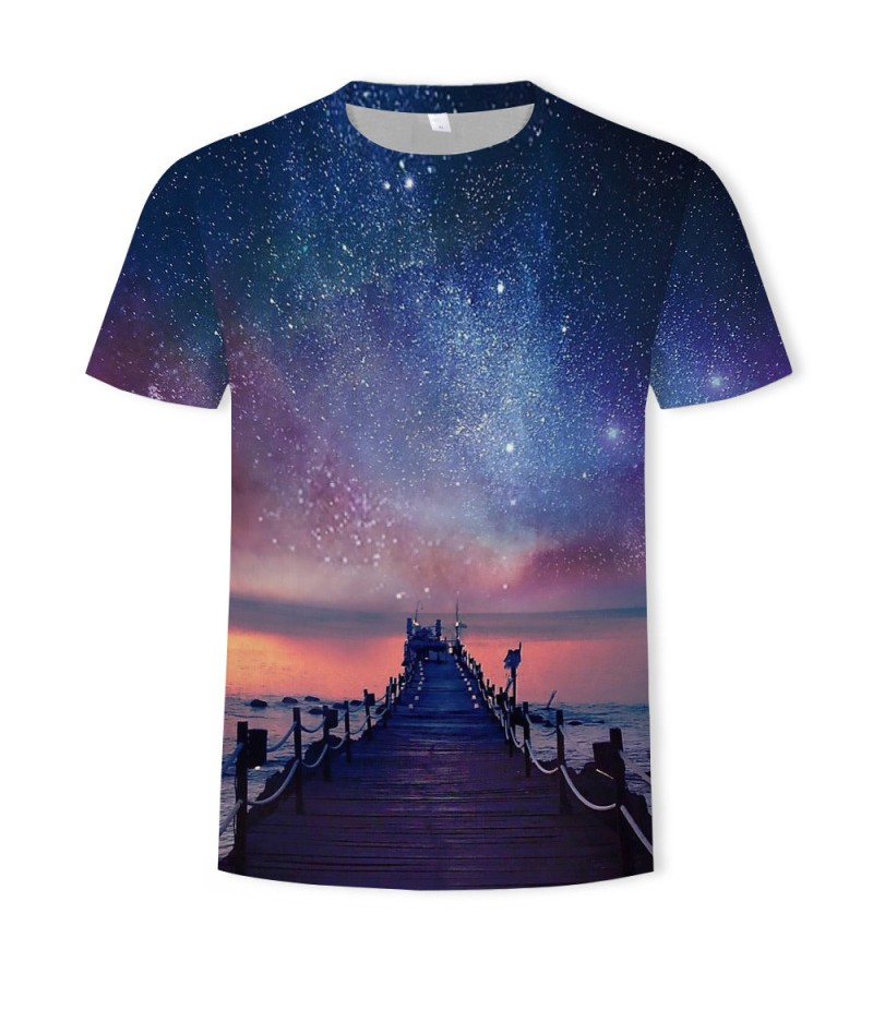 Men Fashion Creative 3d Landscape Photography Printing Round Neck Short Sleeve Loose T-Shirt