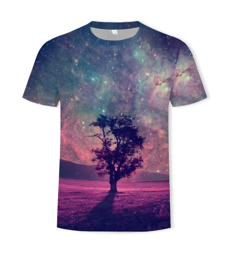 Men Fashion Creative 3d Landscape Photography Printing Round Neck Short Sleeve Loose T-Shirt