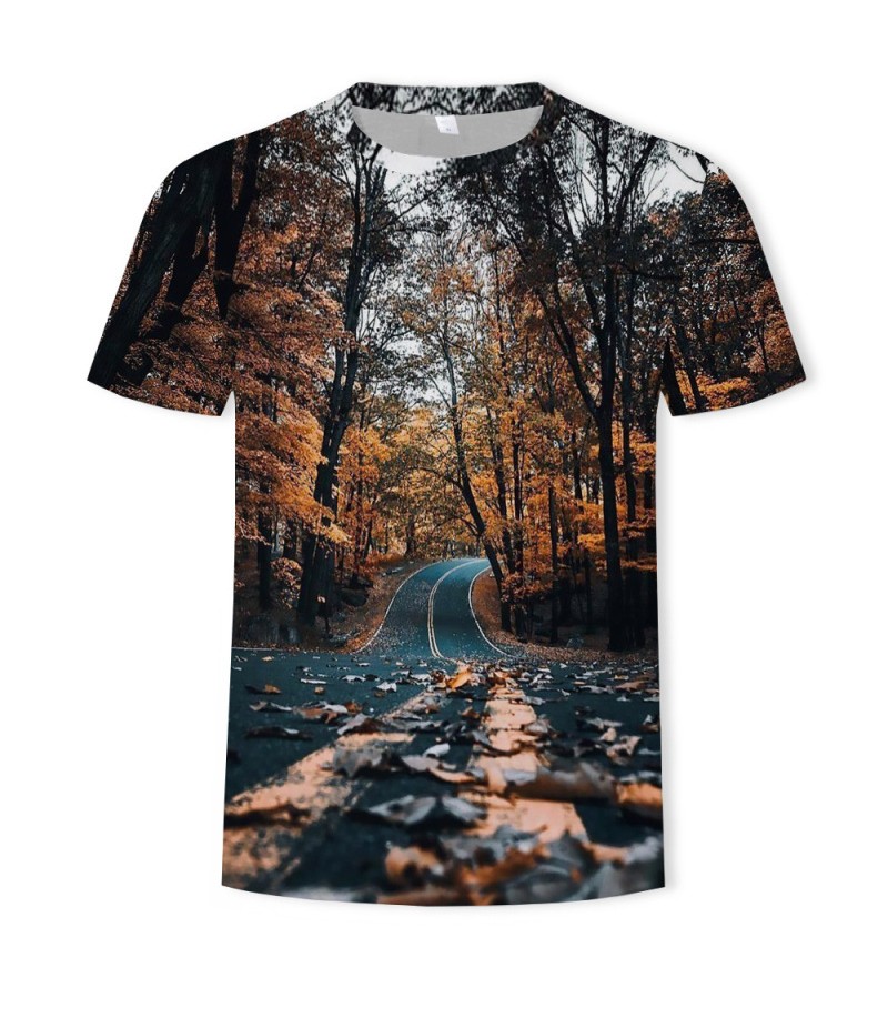 Men Fashion Creative 3d Landscape Photography Printing Round Neck Short Sleeve Loose T-Shirt