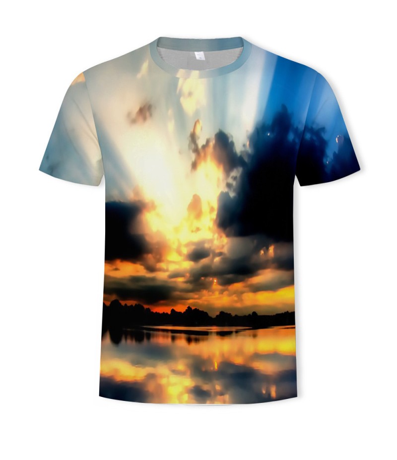 Men Fashion Creative 3d Landscape Photography Printing Round Neck Short Sleeve Loose T-Shirt