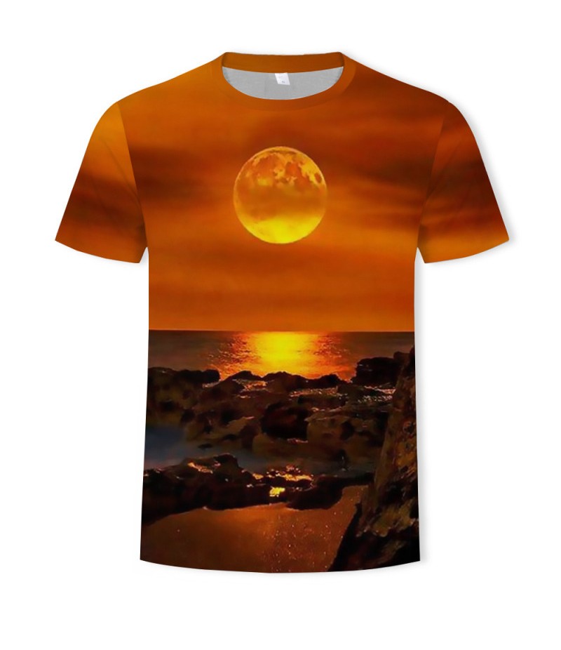 Men Fashion Creative 3d Landscape Photography Printing Round Neck Short Sleeve Loose T-Shirt