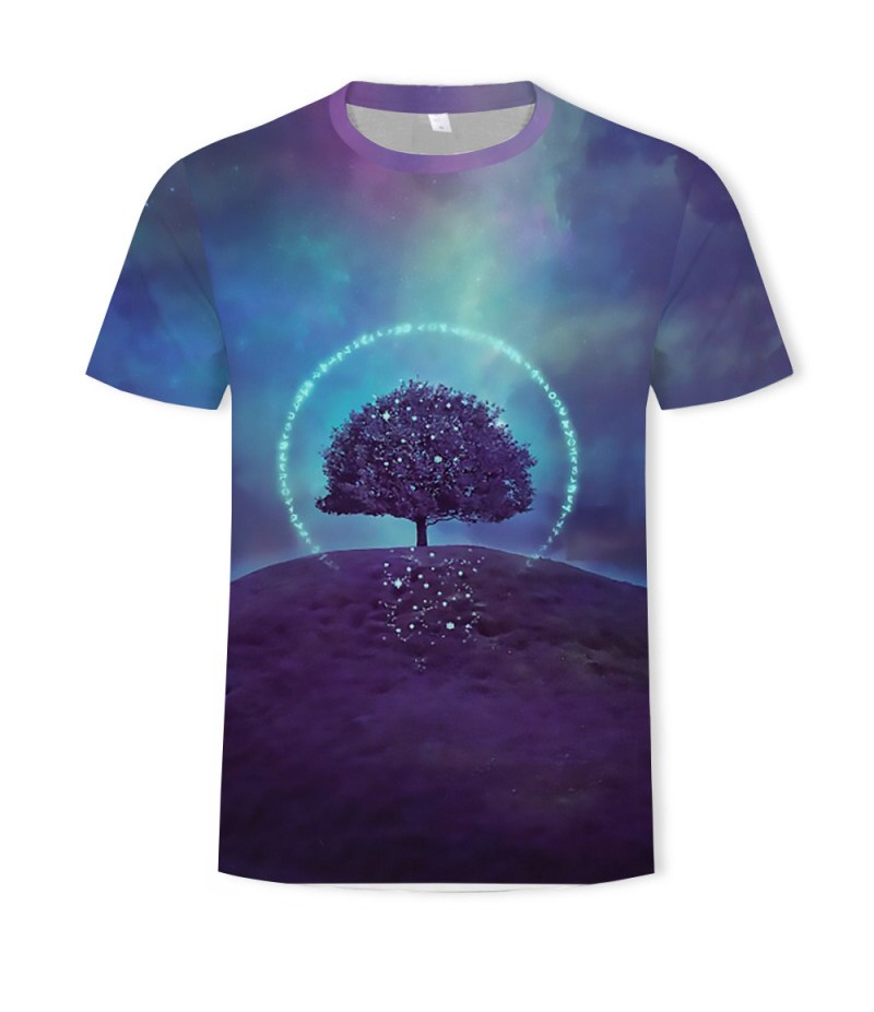 Men Fashion Creative 3d Landscape Photography Printing Round Neck Short Sleeve Loose T-Shirt