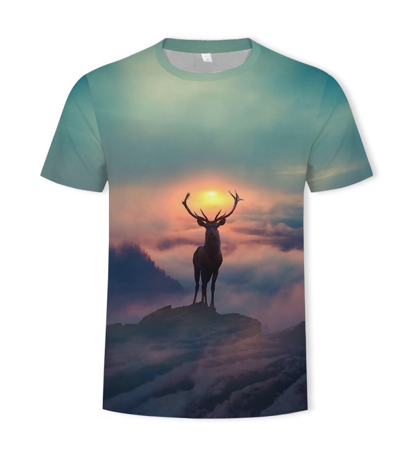 Men Fashion Creative 3d Landscape Photography Printing Round Neck Short Sleeve Loose T-Shirt