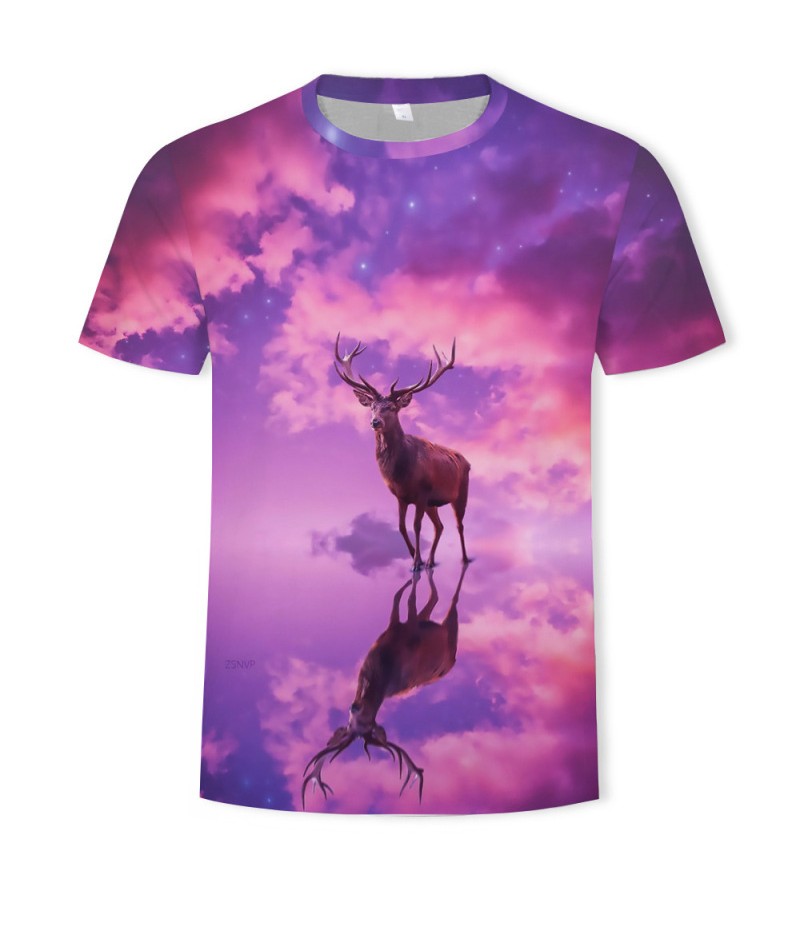 Men Fashion Creative 3d Landscape Photography Printing Round Neck Short Sleeve Loose T-Shirt