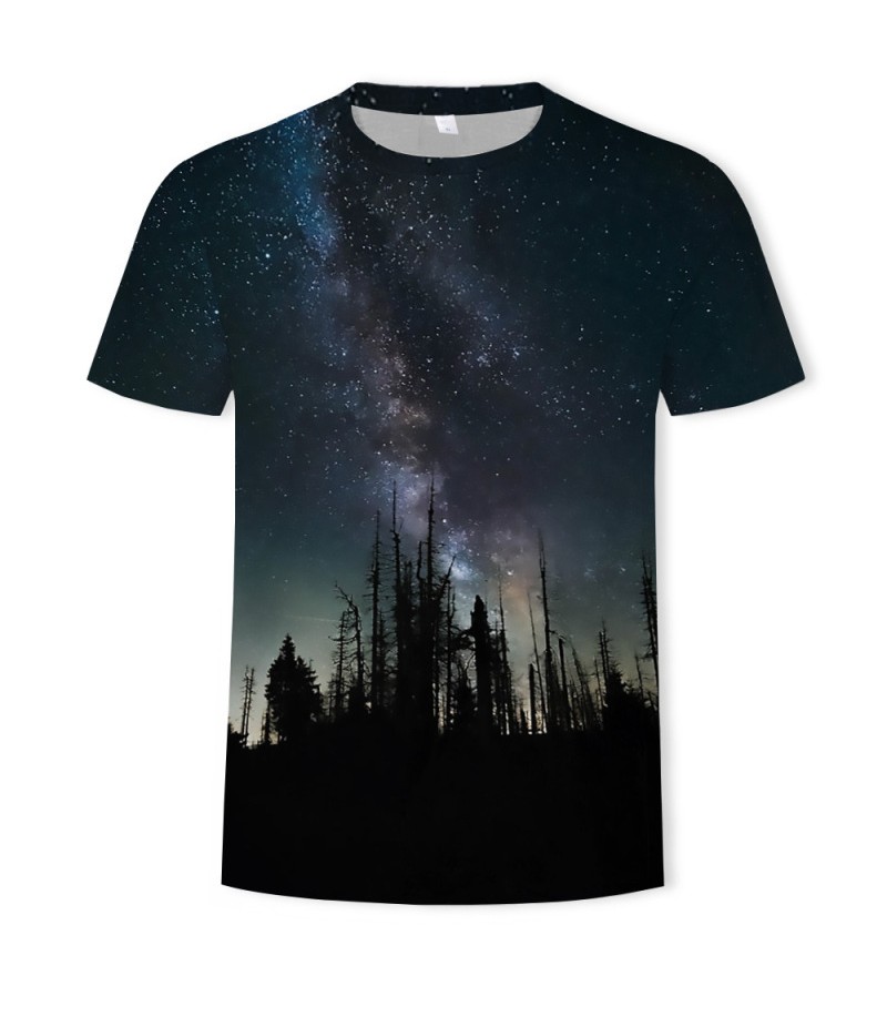 Men Fashion Creative 3d Landscape Photography Printing Round Neck Short Sleeve Loose T-Shirt