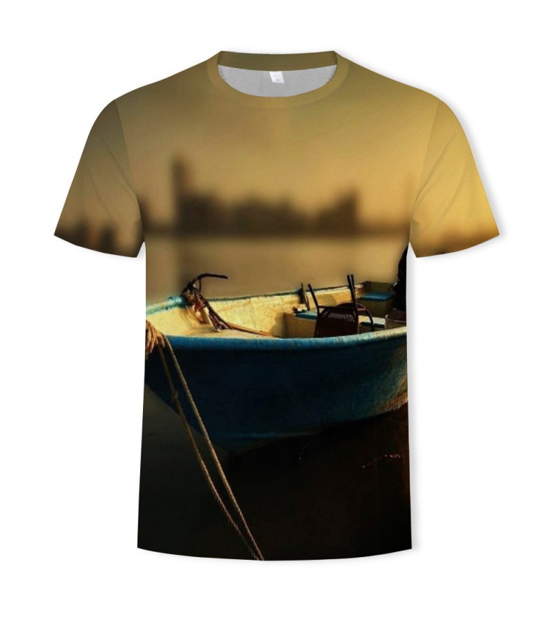 Men Fashion Creative 3d Landscape Photography Printing Round Neck Short Sleeve Loose T-Shirt