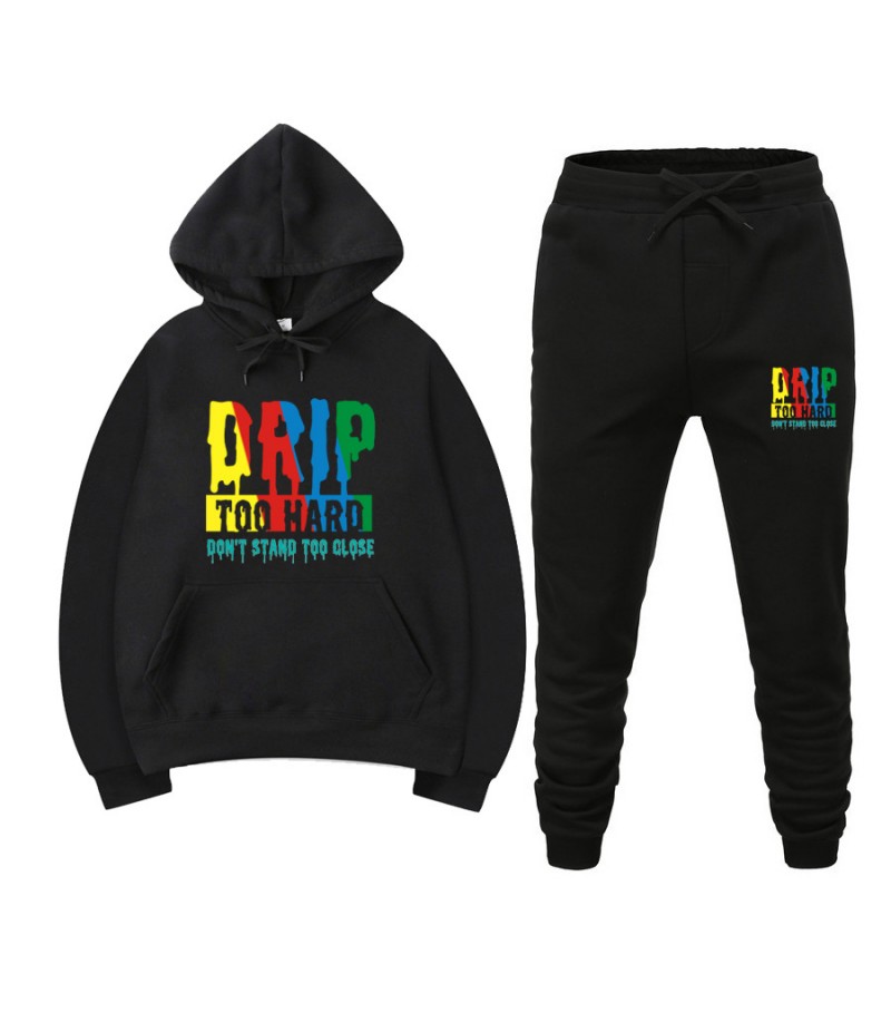 Men Casual Multicolor Letter Print Hoodie And Pants Two Pieces Set