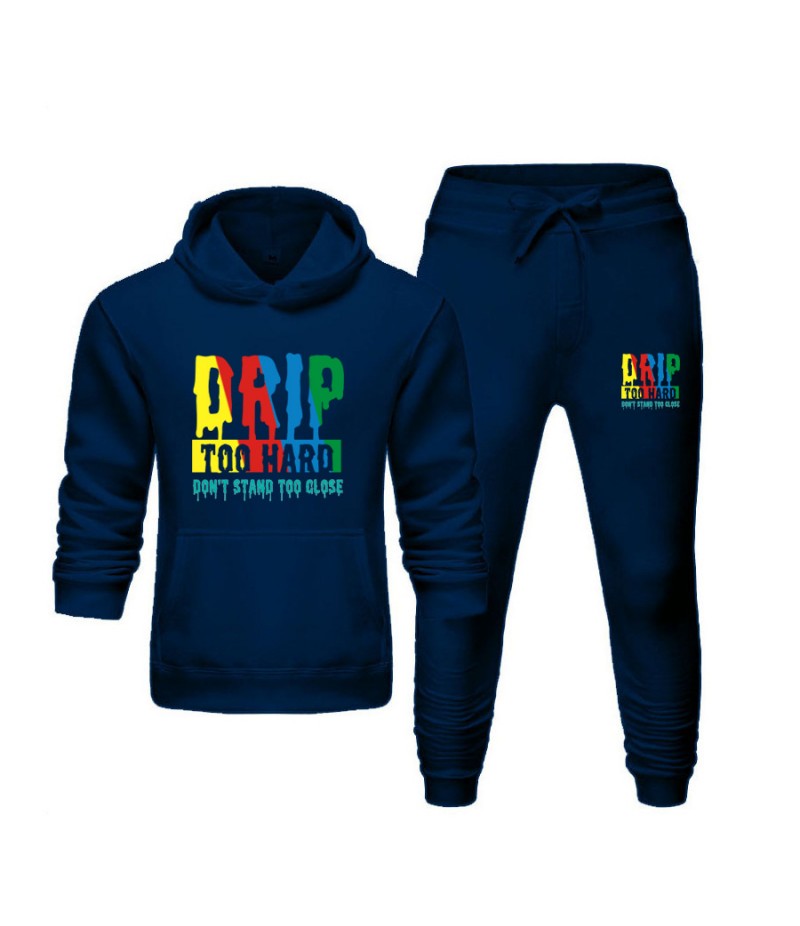 Men Casual Multicolor Letter Print Hoodie And Pants Two Pieces Set