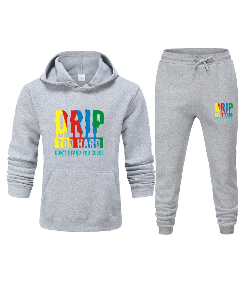 Men Casual Multicolor Letter Print Hoodie And Pants Two Pieces Set