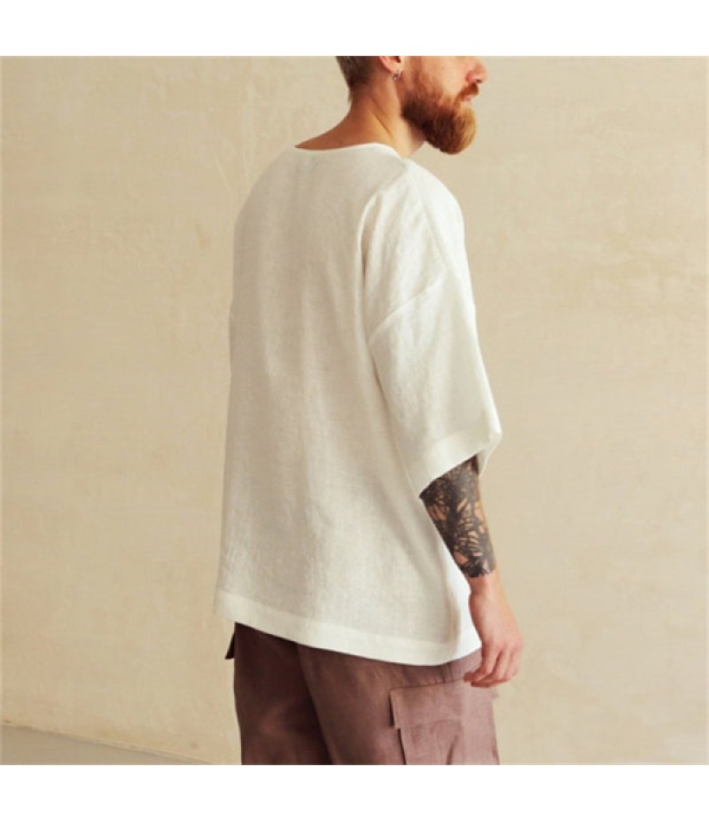 Men Casual Solid Color Round Neck Short Sleeve Simple T-Shirt