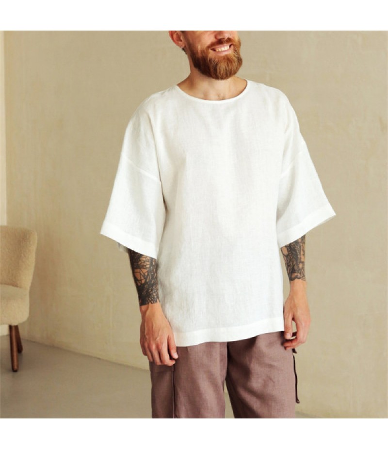 Men Casual Solid Color Round Neck Short Sleeve Simple T-Shirt