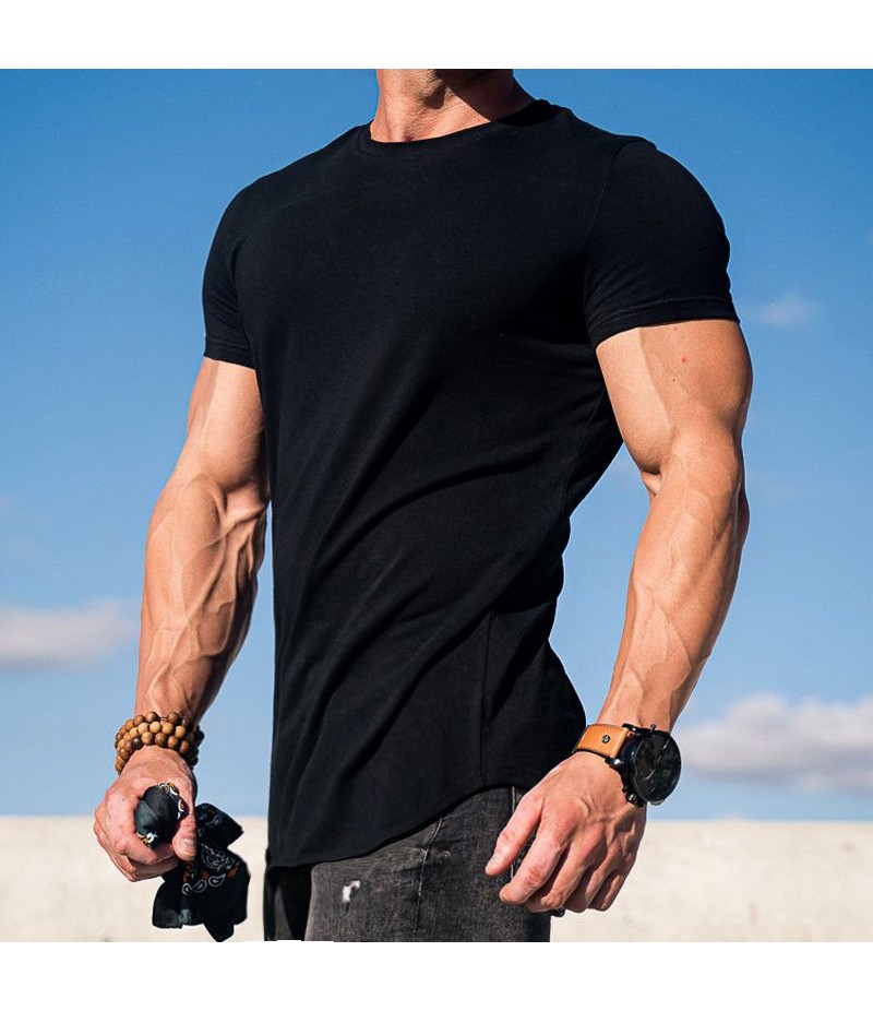 Men'S Fashion Solid Color Slim Short Sleeve Sports Fitness T-Shirt