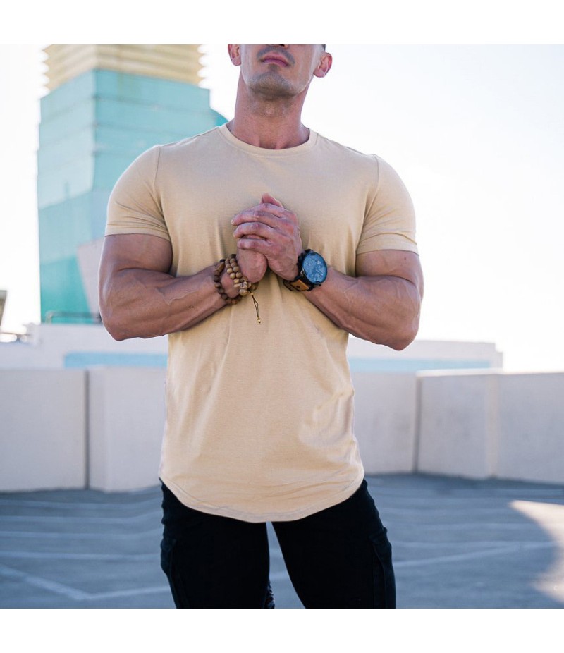 Men'S Fashion Solid Color Slim Short Sleeve Sports Fitness T-Shirt