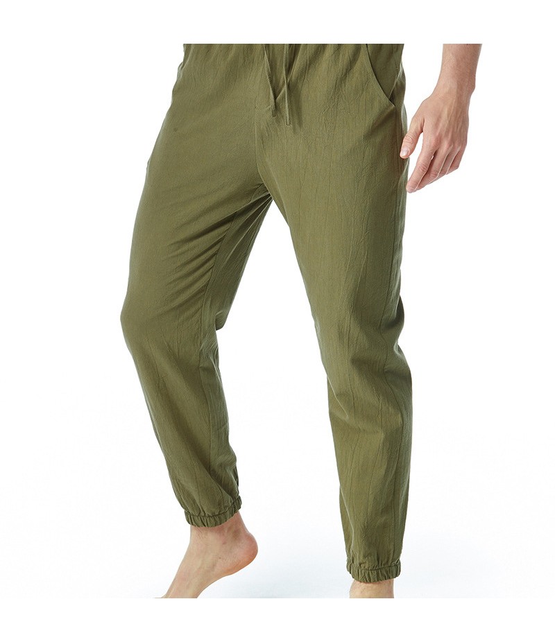 Men Casual Cotton Linen Drawstring Elastic Loose Trousers