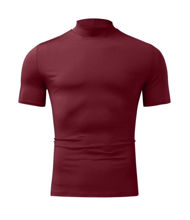 Men Casual Slim High Collar Solid Color Short Sleeve T-Shirt