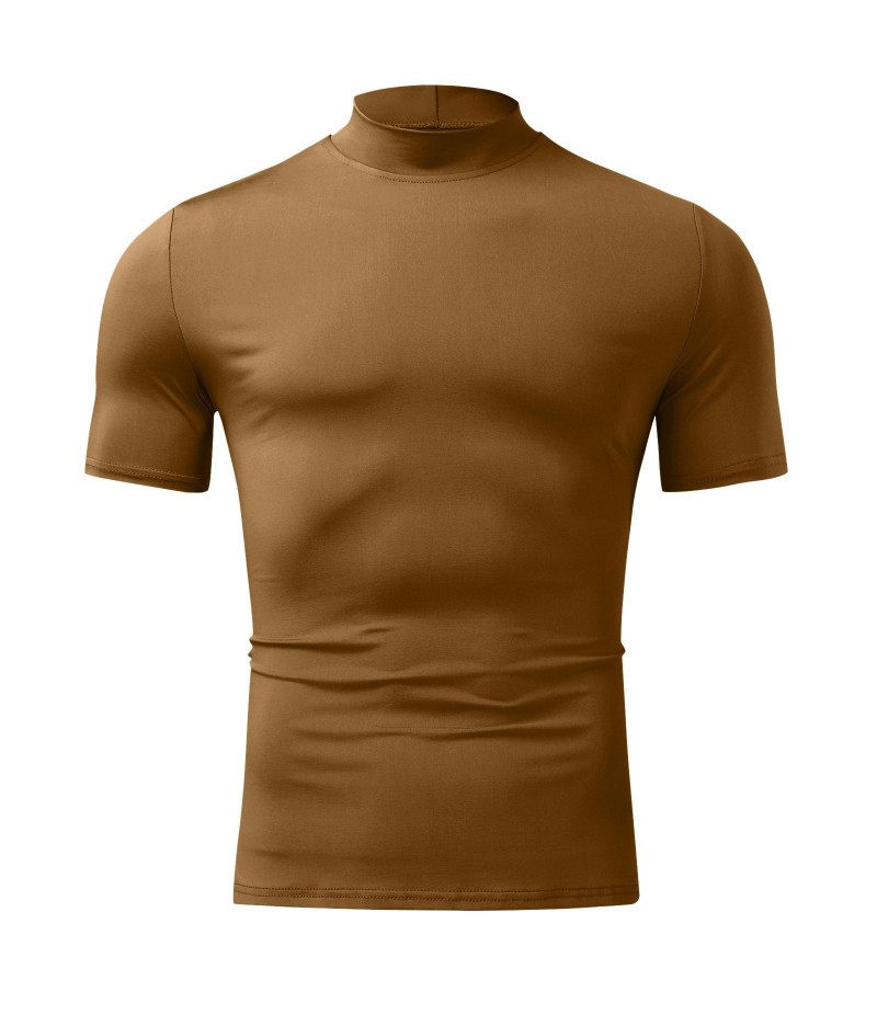 Men Casual Slim High Collar Solid Color Short Sleeve T-Shirt