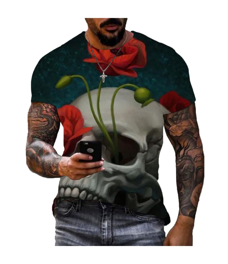 Men Fashion Retro 3D Printing Large Size Loose Short-Sleeved T-Shirt