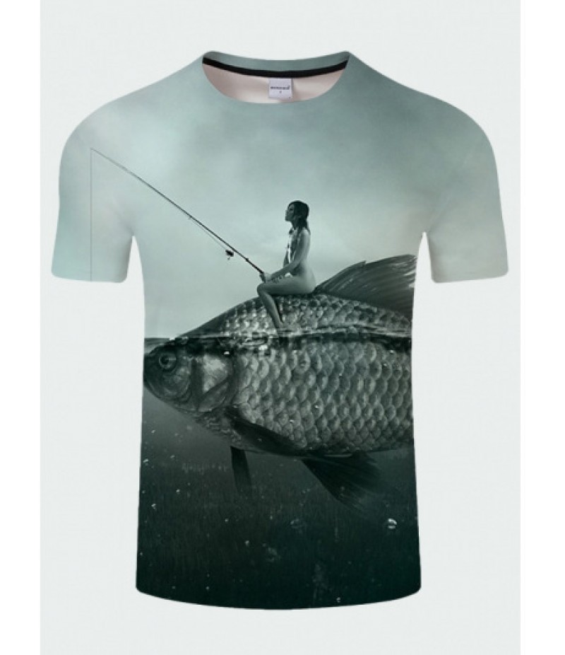 Men Fashion Retro 3D Printing Large Size Loose Short-Sleeved T-Shirt