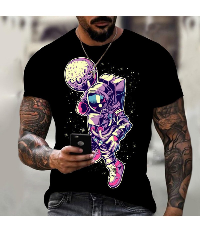 Men Fashion Round Neck Short Sleeve 3d Digital Printing Large Size Loose T-Shirt