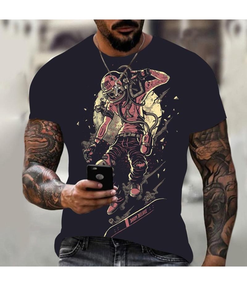 Men Fashion Round Neck Short Sleeve 3d Digital Printing Large Size Loose T-Shirt