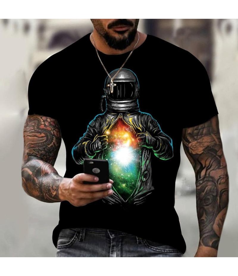 Men Fashion Round Neck Short Sleeve 3d Digital Printing Large Size Loose T-Shirt