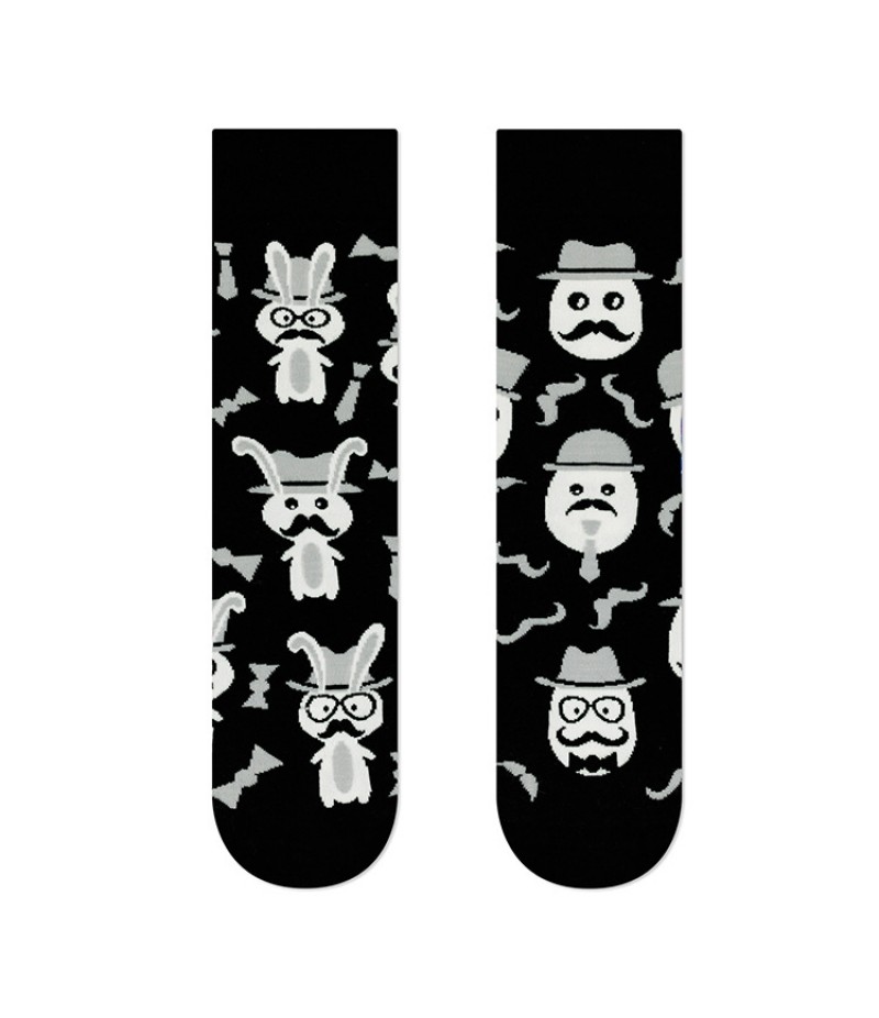 Unisex Fashion Cartoon Jacquard AB Asymmetric Mid-Calf Cotton Socks