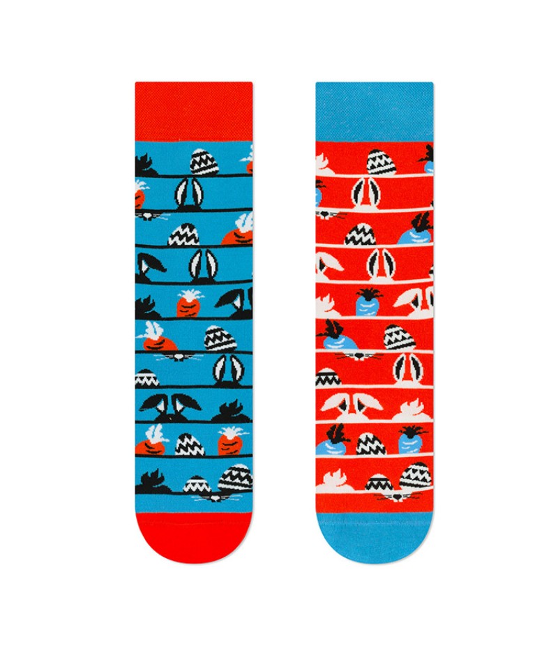 Unisex Fashion Cartoon Jacquard AB Asymmetric Mid-Calf Cotton Socks