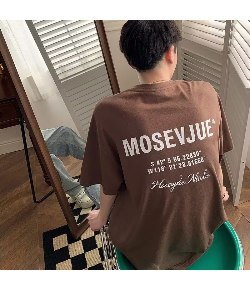 Men Fashion Casual Basic Letter Short Sleeve Plus Size Round Neck Loose T-Shirt