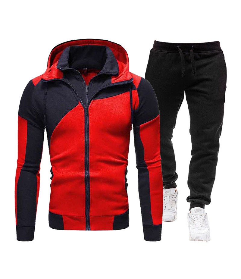 Men Spring Autumn Fashion Casual Color Matching Zipper Hoodies Pants Sets