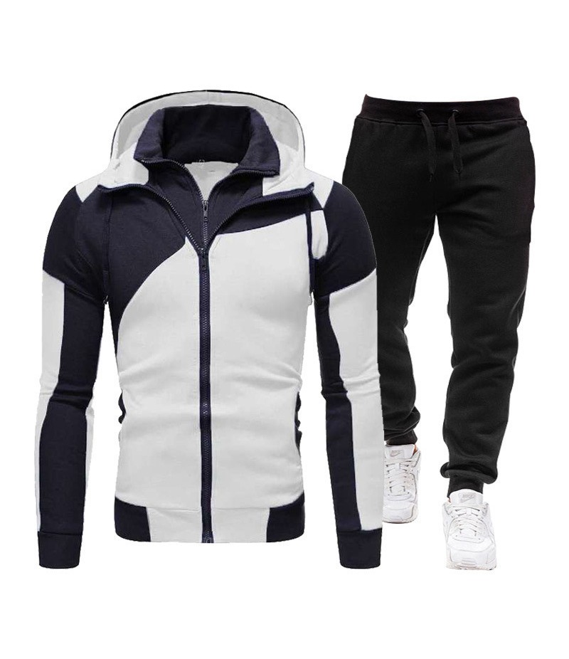 Men Spring Autumn Fashion Casual Color Matching Zipper Hoodies Pants Sets