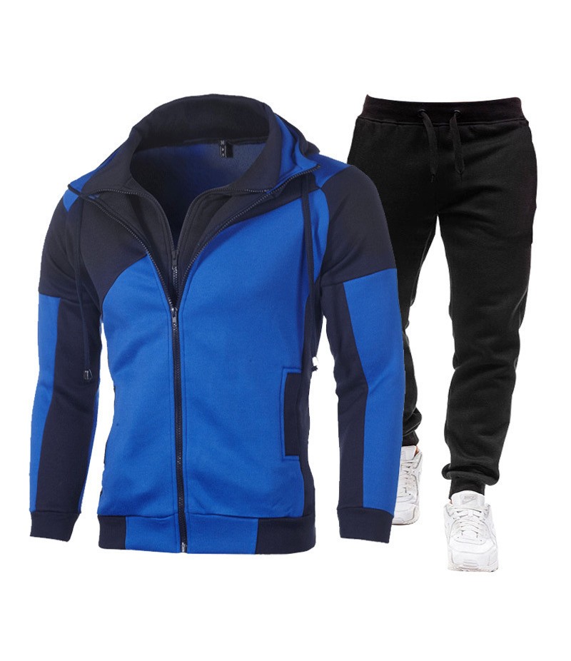 Men Spring Autumn Fashion Casual Color Matching Zipper Hoodies Pants Sets