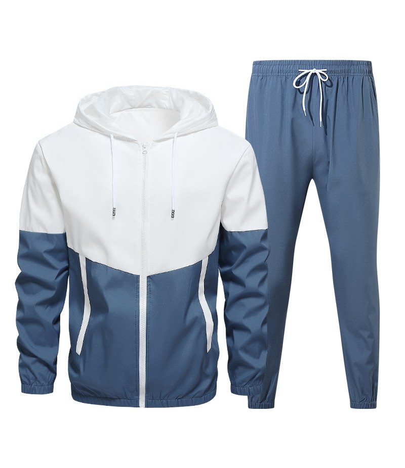 Men Spring Autumn Casual Sports Colorblock Hooded Long Sleeve Zipper Coat Trousers Plus Size Sets