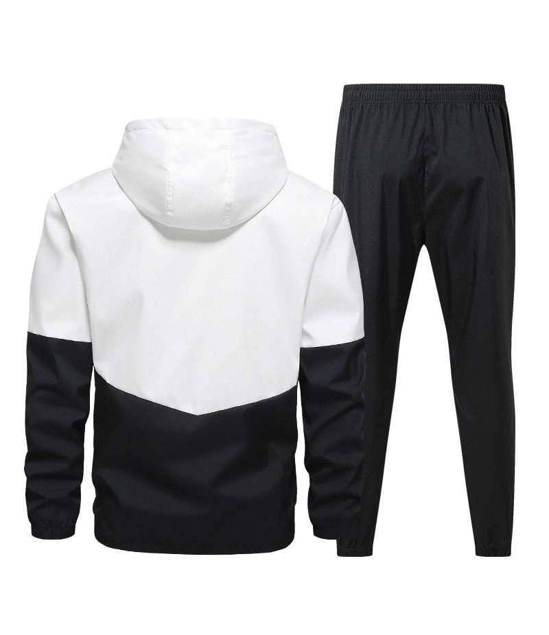 Men Spring Autumn Casual Sports Colorblock Hooded Long Sleeve Zipper Coat Trousers Plus Size Sets