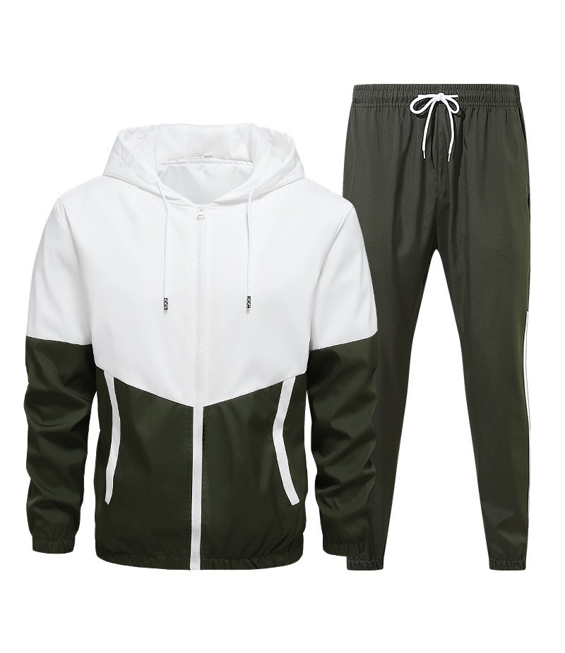 Men Spring Autumn Casual Sports Colorblock Hooded Long Sleeve Zipper Coat Trousers Plus Size Sets