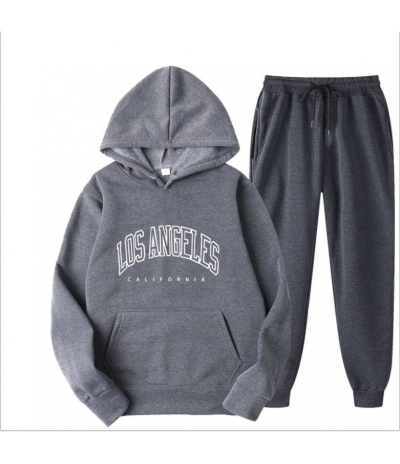 Men Autumn Fashion Casual Simple Letter Long Sleeve Hoodies Pants Sets