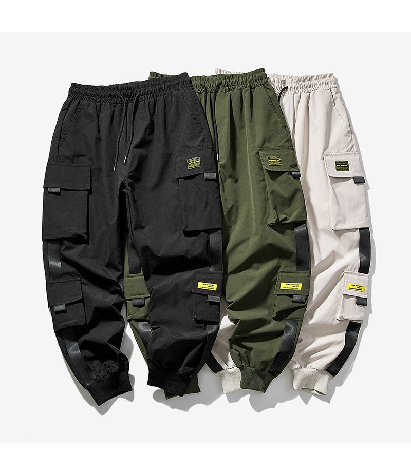 Men Fashion Casual Versatil Solid Color Multi Pocket Cargo Jogger Pants