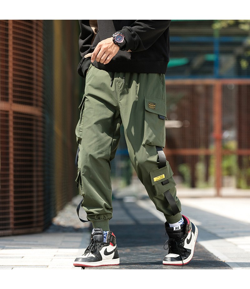 Men Fashion Casual Versatil Solid Color Multi Pocket Cargo Jogger Pants