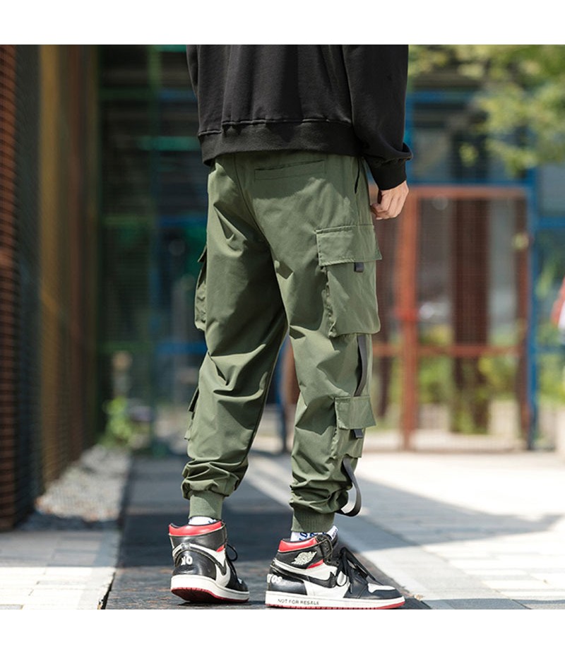 Men Fashion Casual Versatil Solid Color Multi Pocket Cargo Jogger Pants