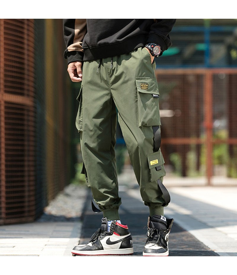 Men Fashion Casual Versatil Solid Color Multi Pocket Cargo Jogger Pants