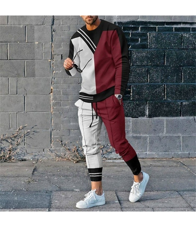 Men Fashion Casual Personality 3D Print Plus Size Long Sleeve Round Neck Sweatshirts Trousers Sets