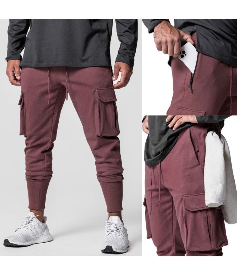 Men Fashion Casual Basic Versatile Solid Color Cargo Jogger Pants