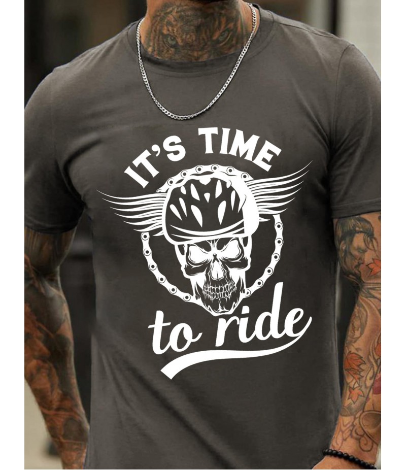 Men Fashion Casual Personality Alphabet Skull Print Short Sleeve Round Neck T-Shirt