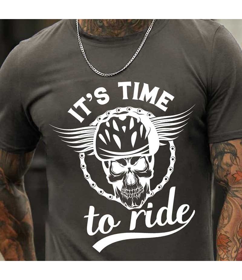 Men Fashion Casual Personality Alphabet Skull Print Short Sleeve Round Neck T-Shirt