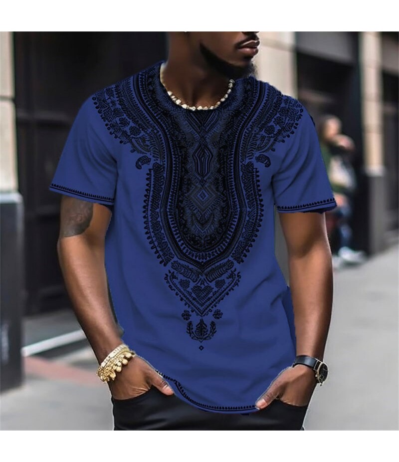 Men Fashion Casual Holiday Ethnic Style 3D Print Plus Size Short Sleeve Round Neck T-Shirt