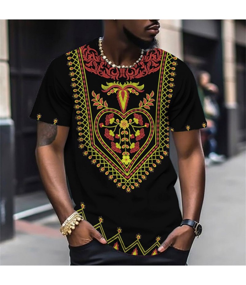 Men Fashion Casual Holiday Ethnic Style 3D Print Plus Size Short Sleeve Round Neck T-Shirt