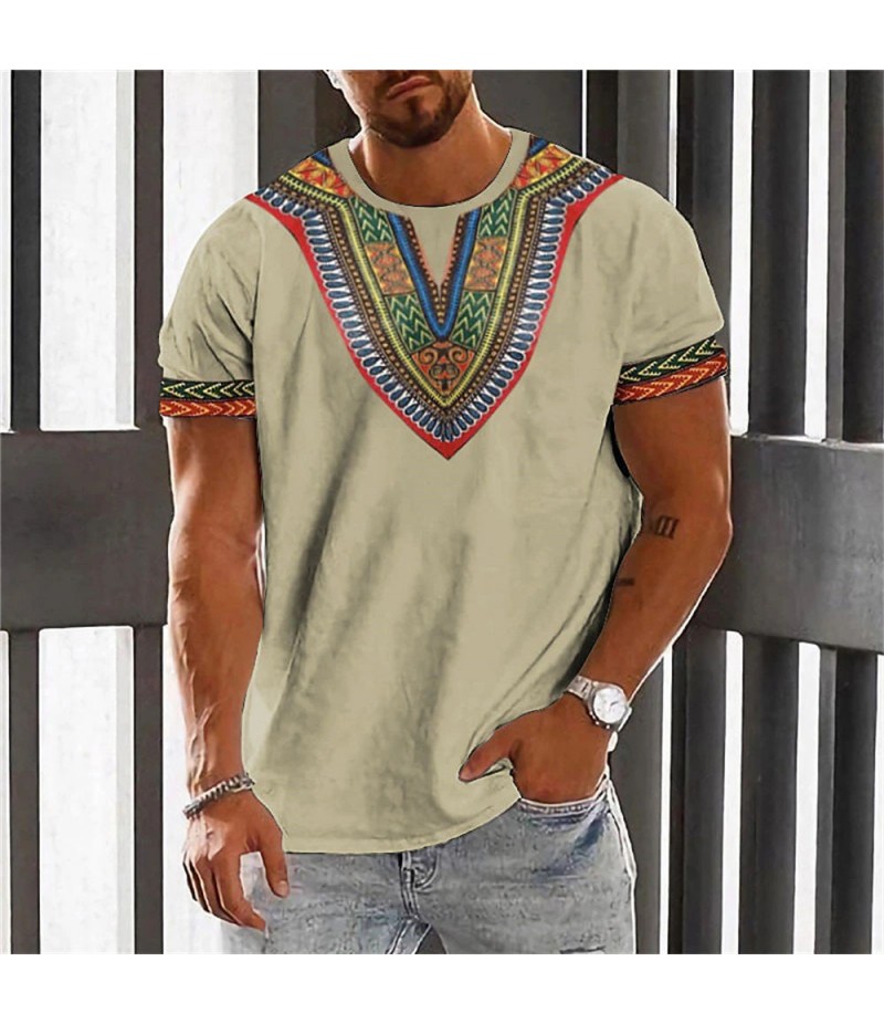 Men Fashion Casual Holiday Ethnic Style 3D Print Plus Size Short Sleeve Round Neck T-Shirt