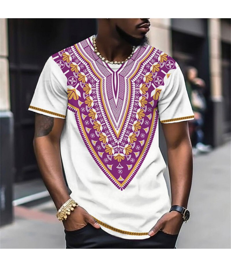 Men Fashion Casual Holiday Ethnic Style 3D Print Plus Size Short Sleeve Round Neck T-Shirt