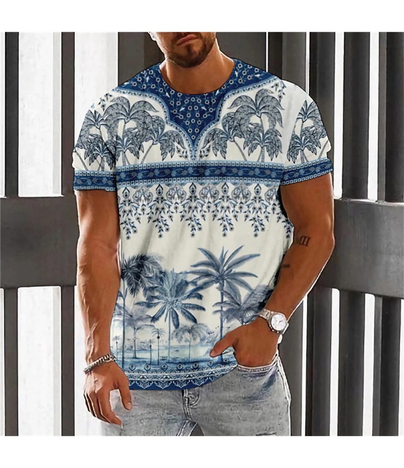 Men Fashion Casual Holiday Ethnic Style 3D Print Plus Size Short Sleeve Round Neck T-Shirt