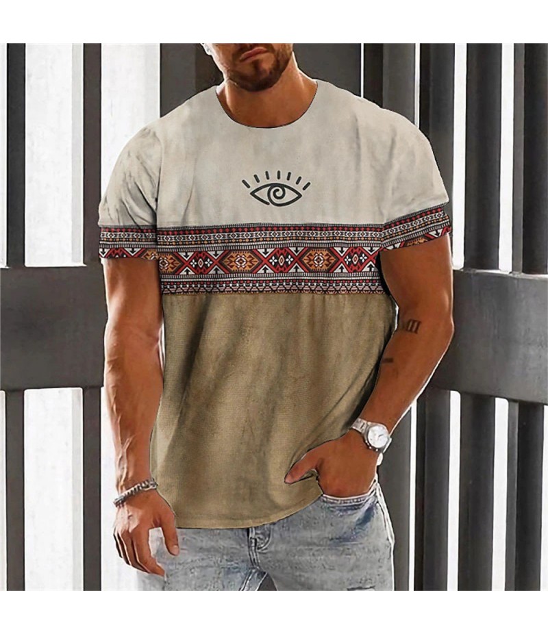 Men Fashion Casual Holiday Ethnic Style 3D Print Plus Size Short Sleeve Round Neck T-Shirt