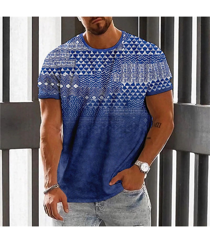 Men Fashion Casual Holiday Ethnic Style 3D Print Plus Size Short Sleeve Round Neck T-Shirt